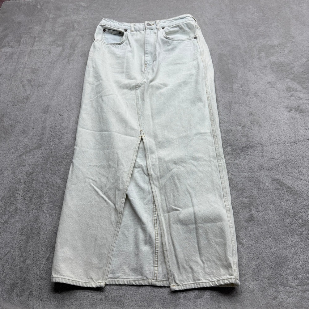 Industry Denim Maxi Jean Skirt Womens 6 White High Waist Front Slit Western Boho